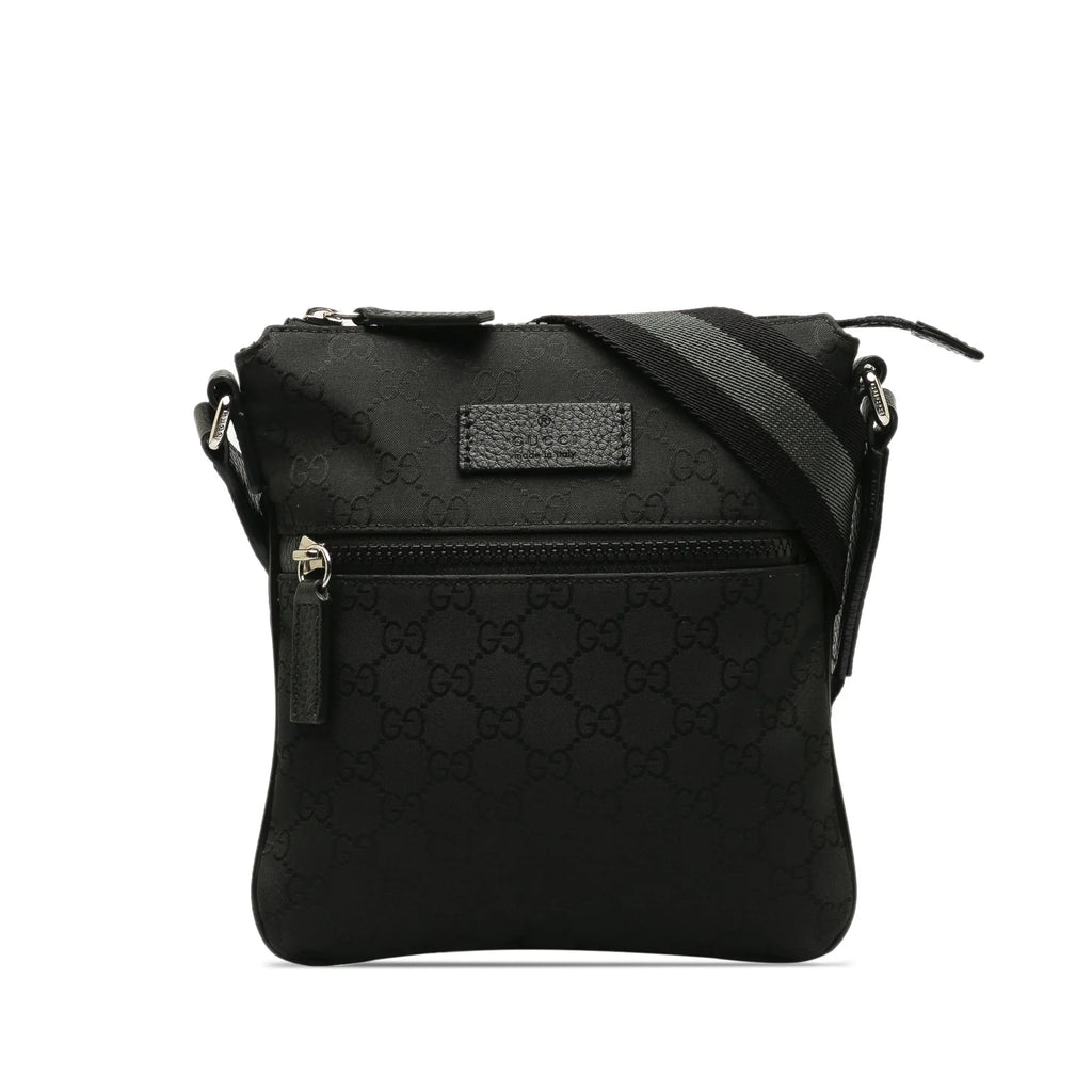 Pre-Owned Authenticated Gucci GG Web Crossbody Nylon Fabric Black Crossbody Bag Unisex (Good)