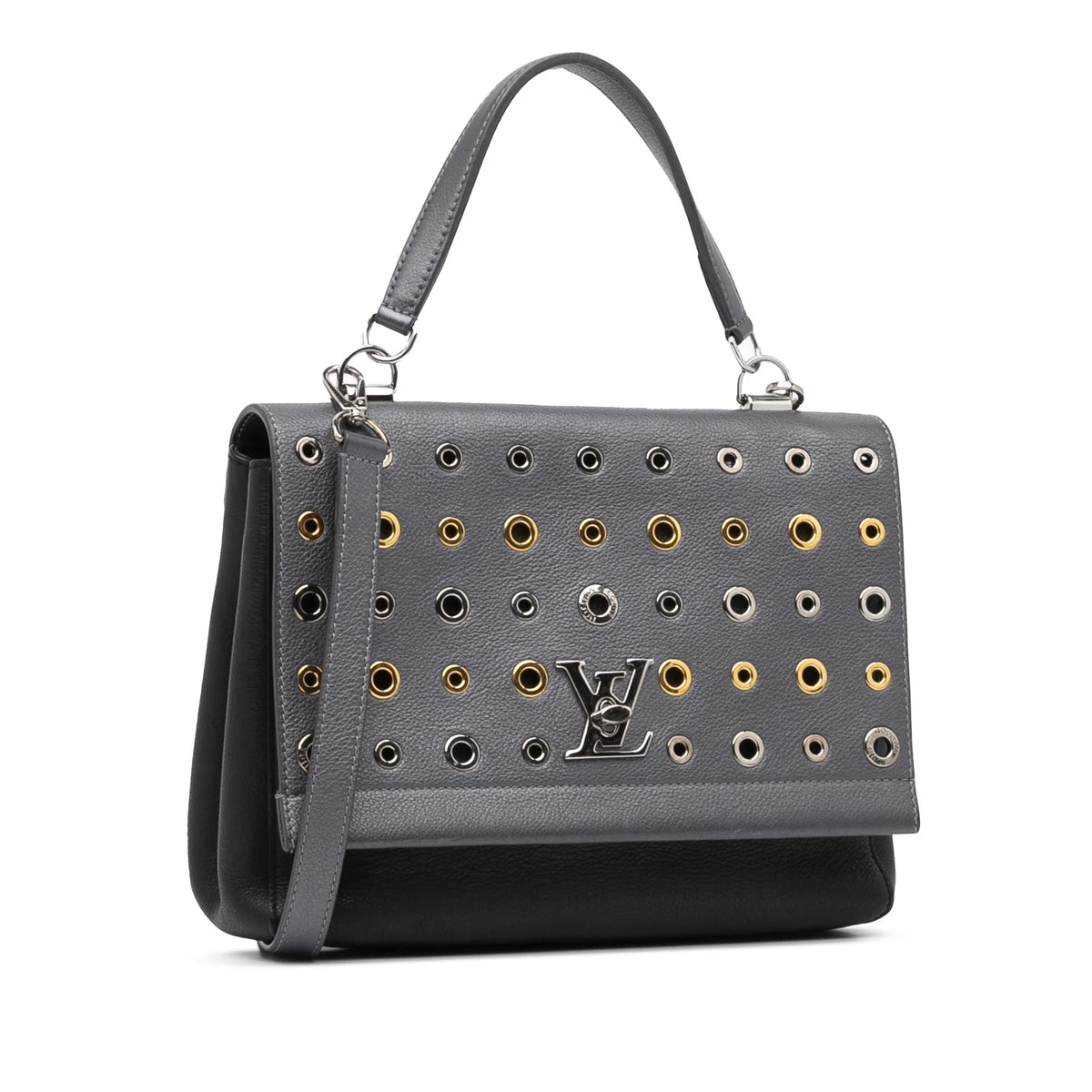 Pre-Owned Authenticated Louis Vuitton Eyelet LockMe II Calf Leather Gray Sizeatchel Unisex (Good)