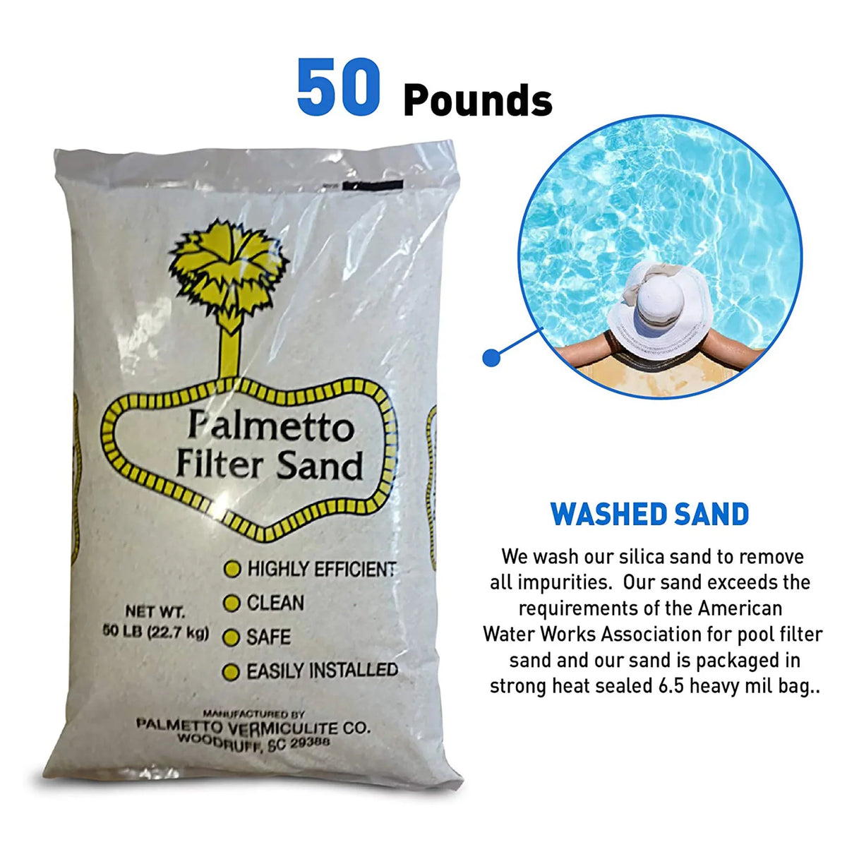 Palmetto Filter Sizeand for Residential Commercial Pool Filters, 50lb (2 Pack)