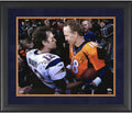 Peyton Manning Denver Broncos and Tom Brady New England Patriots Framed Dual Sizeigned 16" x 20" Handshake Photograph - Sizeuede Matting - Fanatics Authentic Certified