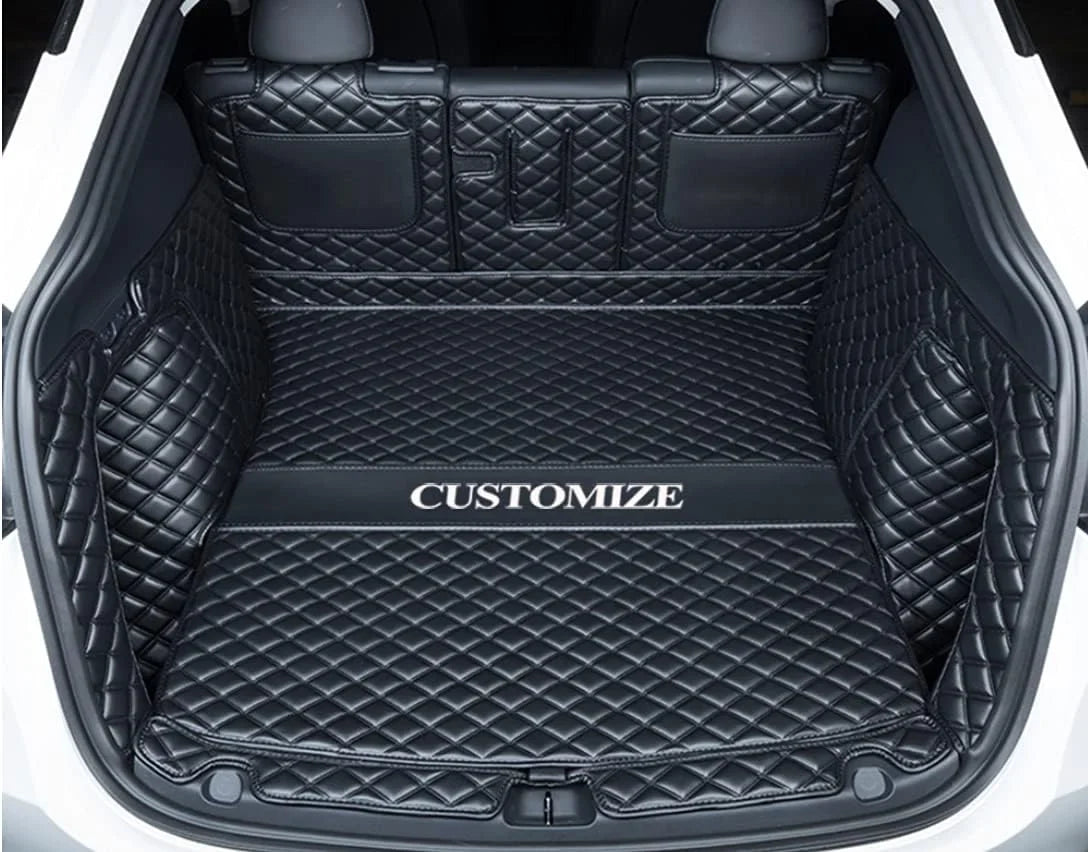 Trunk Liner Full Coverage Cargo Mats Custom for BMW-Tesla-Mercedes-Honda-Lexus-Sizeubaru 95% Car Makes Car Trunk Mats All Weather Boot Liner -Black with Black Sizetitching