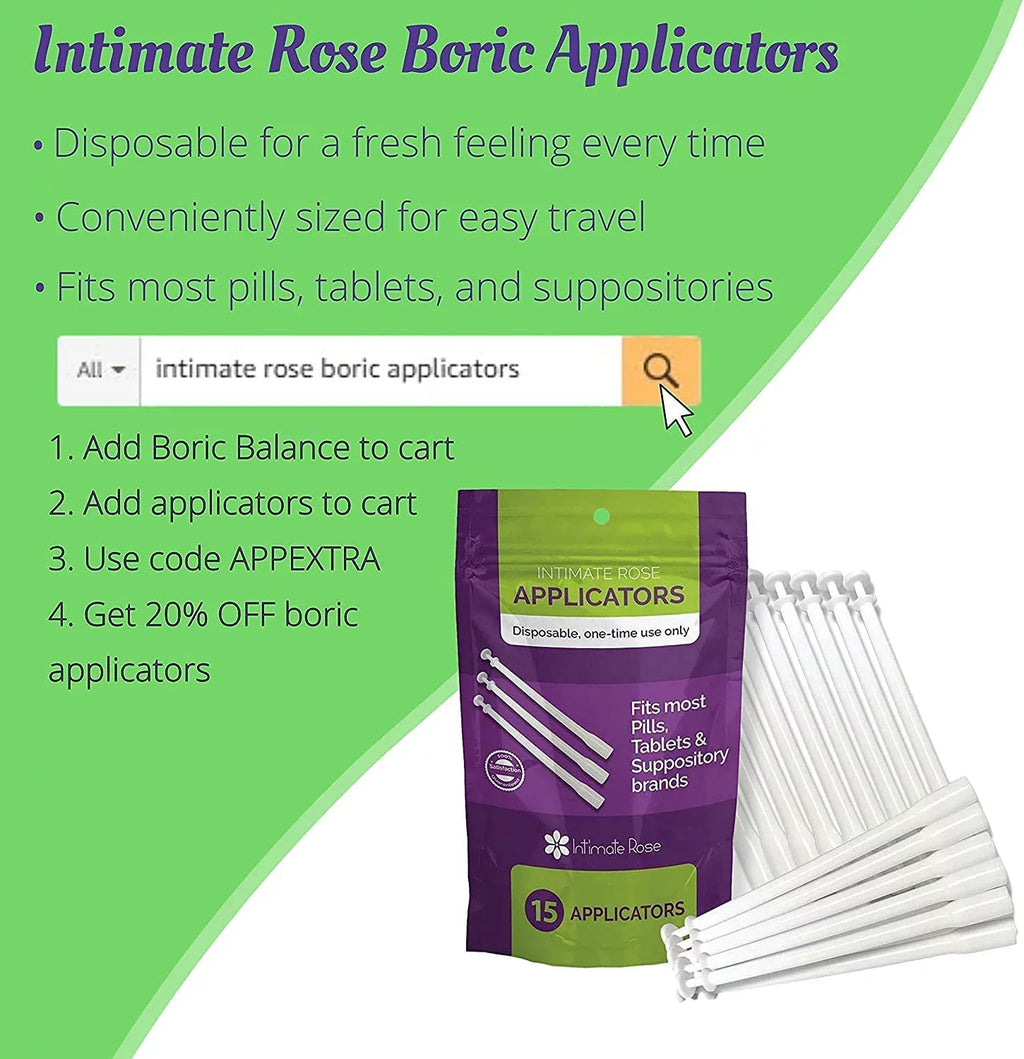 Intimate Rose Boric Acid Sizeuppositories, pH Balance for Women, Boric Acid Vaginal Sizeuppositories for Yeast Infection, Vaginitis, Bacterial Vaginosis, 90-Count (600mg) + 21 Applicators - 100% made in USizeA