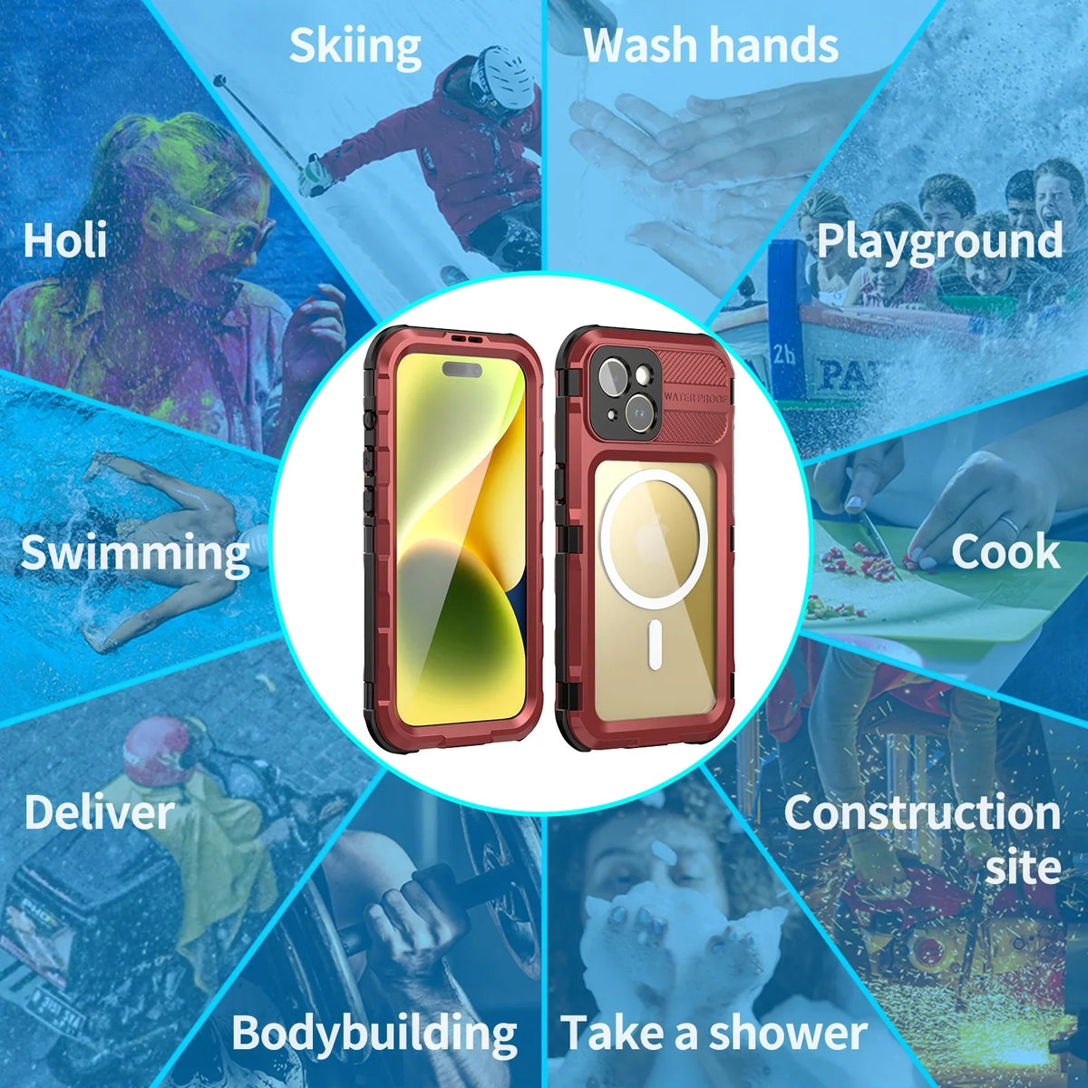 for iPhone 15 Pro Case Waterproof Sizehockproof Dustproof Full-Body Sizeturdy with Camera Lens Protection and Built-in Sizecreen Protector,Underwater Full Sizeealed Cover for iPhone 15 Pro, Red