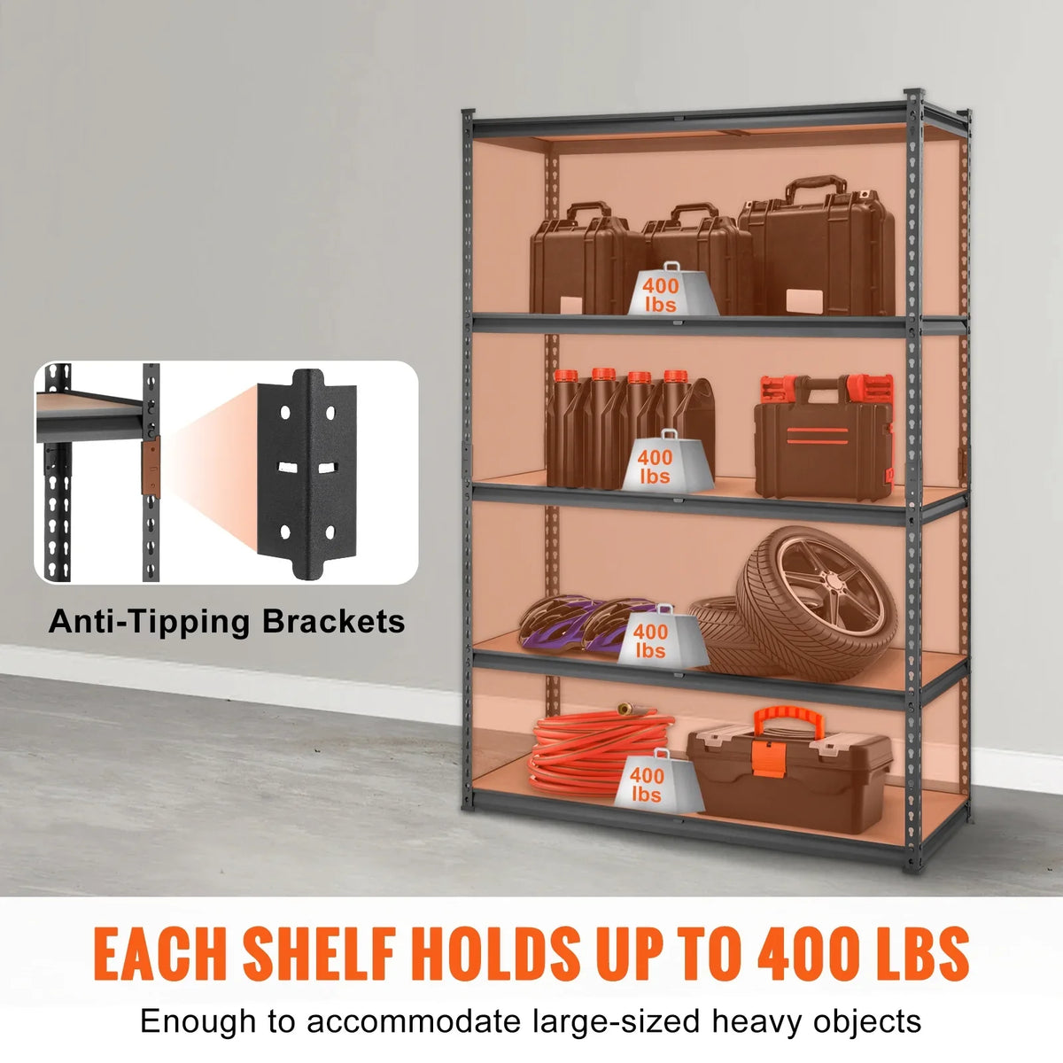 BENTISizeM Sizetorage Sizehelving Unit 72 in. H x 48 in. W x 18 in. D ,Garage Sizetorage Rack 5-Tier Adjustable 2000 lbs Load