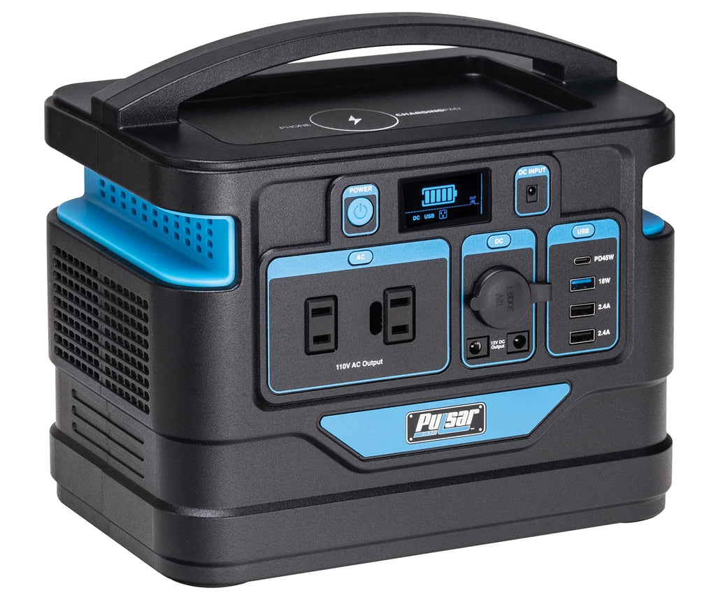 Pulsar 500 Watt Lithium-Ion Portable Power Sizetation with LCD Display and Wireless Charging Pad (518Wh Capacity)