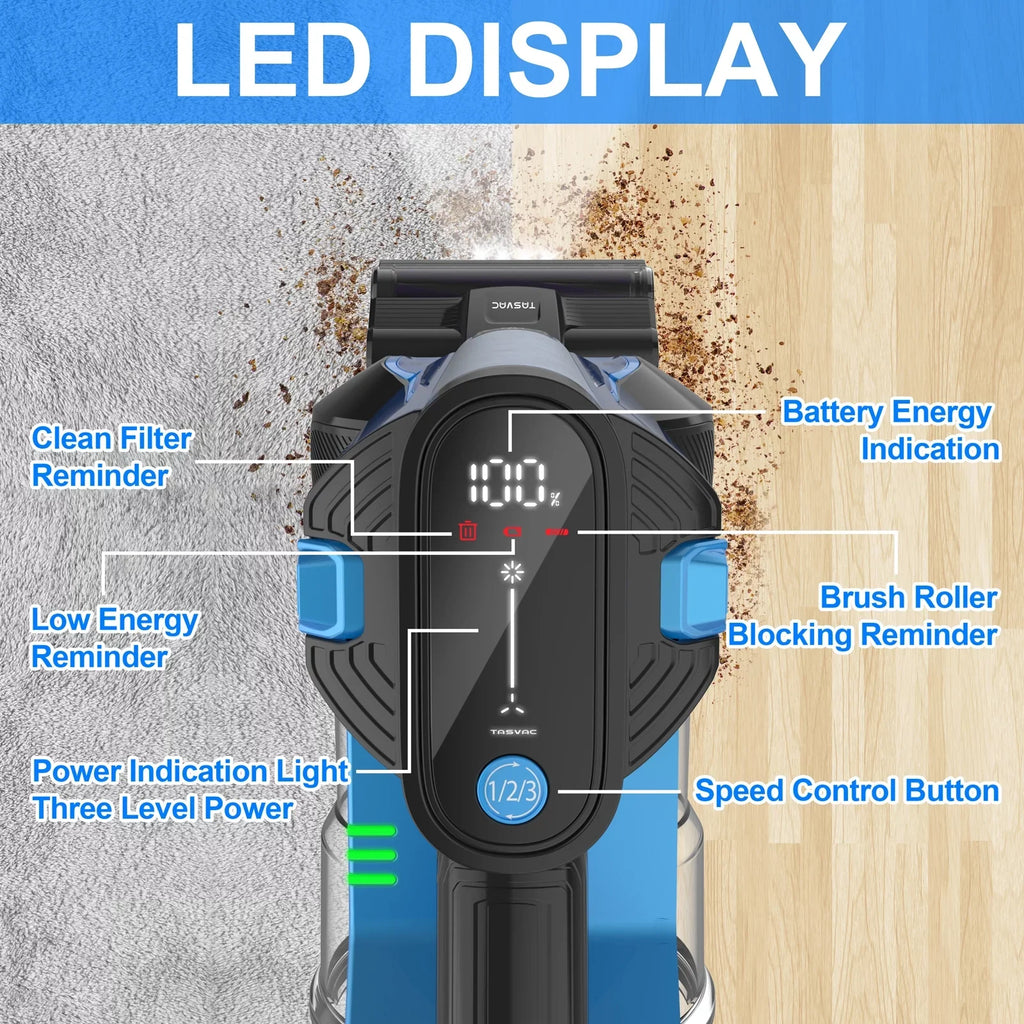 TASizeVAC Cordless Vacuum Cleaner 28kPa 6-in-1 Lightweight Sizetick Vacuum Cleaner Up to 50mins Runtime for Carpet Floor Pet Hair