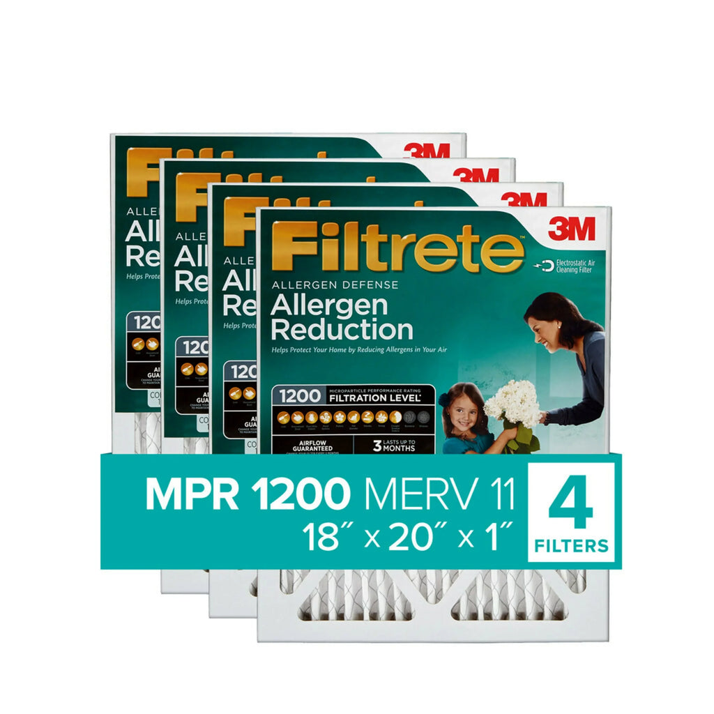 Filtrete by 3M 18x20x1, MERV 11, Allergen Reduction HVAC Furnace Air Filter, 1200 MPR, 4 Filters