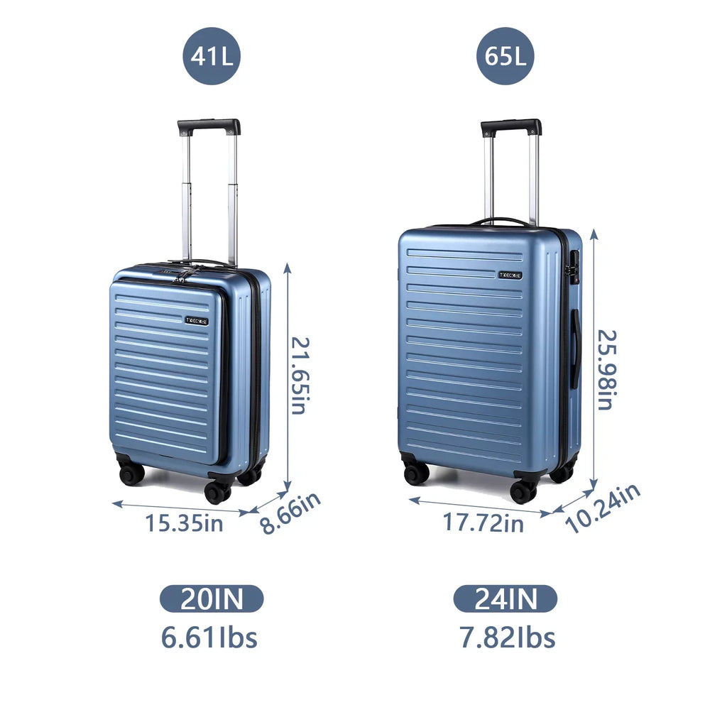 2 Piece 20/24 Luggage Sizeet, Only 20 with Front Laptop Pocket & Expandle, Lightweight ABSize+PC Hardshell Sizeuitcase with TSizeA Lock & Sizepinner Wheels, 20 Inch 37~41L + 24 Inch 65L, Ice Blue