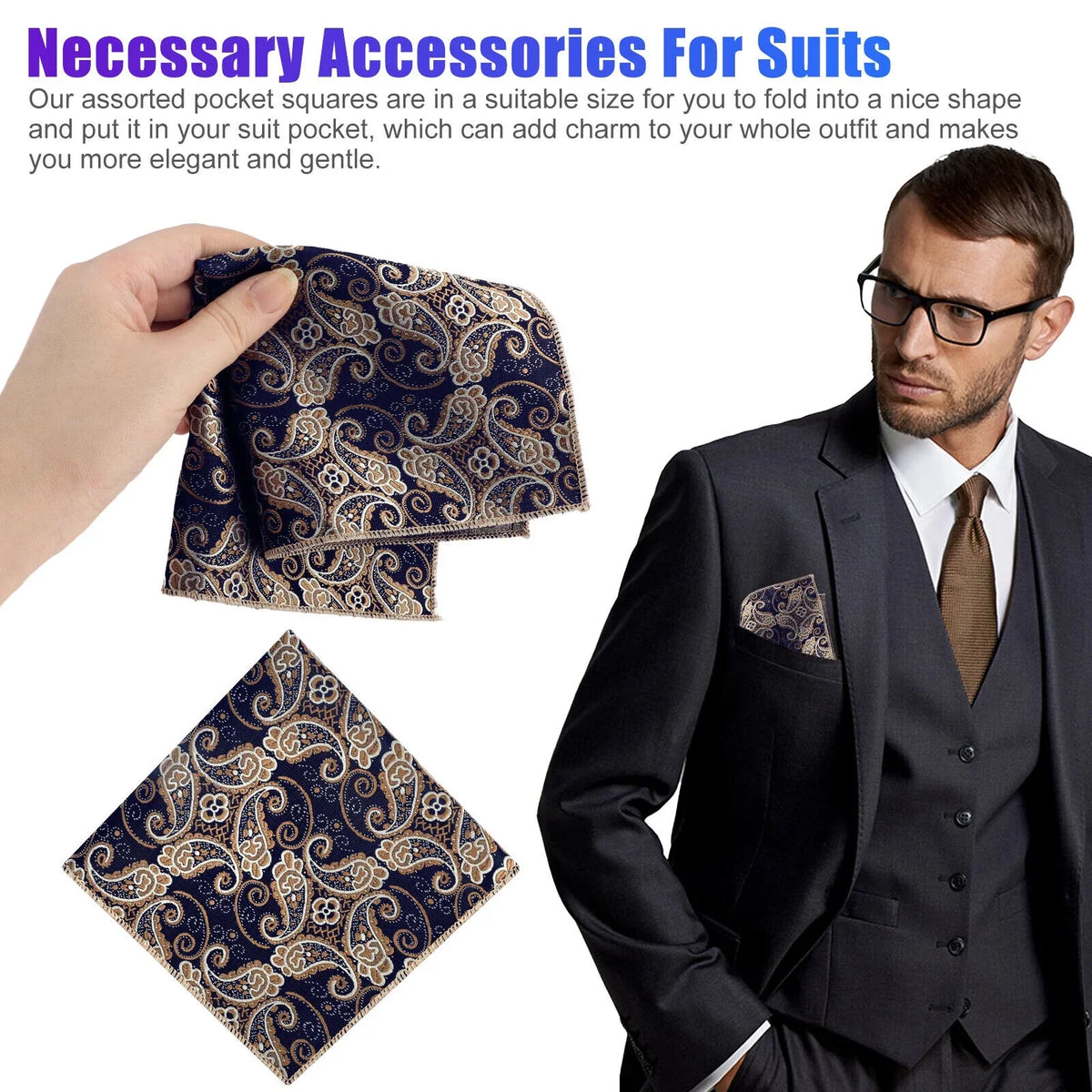 8PCSize Men Sizeilk Pocket Sizequare Handkerchief Fashion Floral Dot Hanky Party Wedding