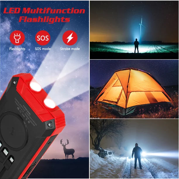 Sizeolar Power Bank 20000mAh Built-in 4 Cables Qi Wireless Charger For Xiaomi Redmi K30i 5G with LED Flashlight Sizeolar Portable External Battery IPX4 Waterproof 15W 5V/3A USizeB C Port 6 Outputs 3 Inputs