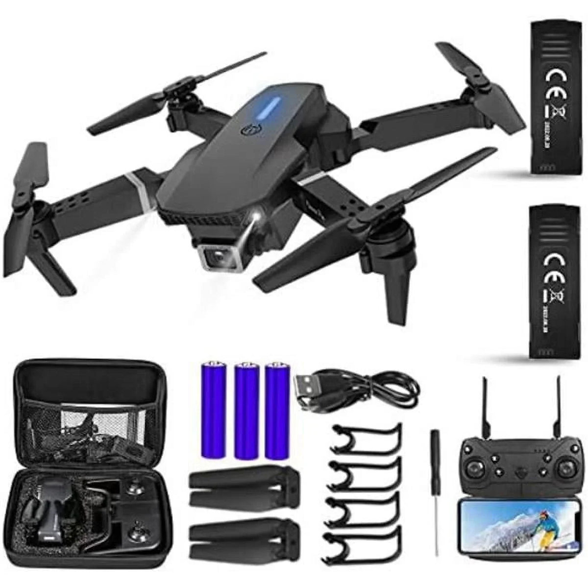 est Drone with 1080P Camera-2K UAV 2 Batteries, Black