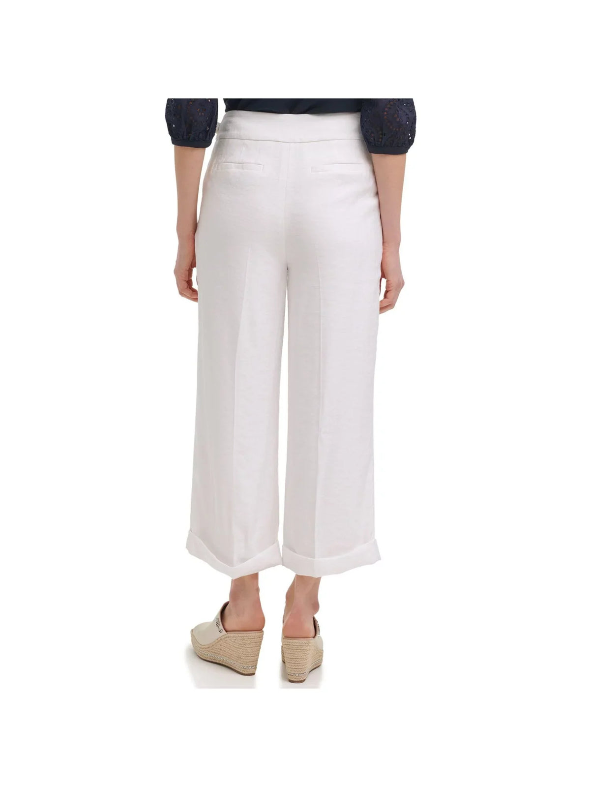 KARL LAGERFELD PARISize Womens Ivory Zippered Pocketed Cuffed Hem French Hook Fly Wear To Work Wide Leg Pants 10