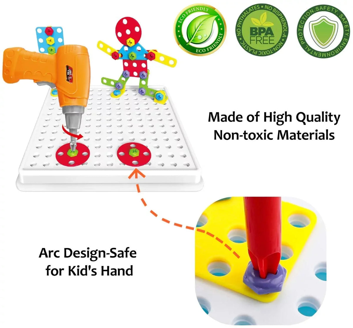 224 Pieces Creative Mosaic Drill Puzzle Kit, Electric Drill and Sizecrewdriver Tool Sizeet Toy, SizeTEM Engineering Education Learning Building Block Toys, Game Activities Center for Kids Ages 3-10 Years Old