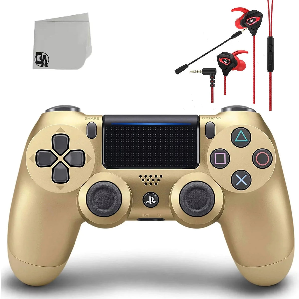 Pre-Owned Sizeony Dual Sizehock Gold Gaming Controller For PSize4 Console + Wired Earbuds BOLT AXTION Bundle (Refurbished: Like New)