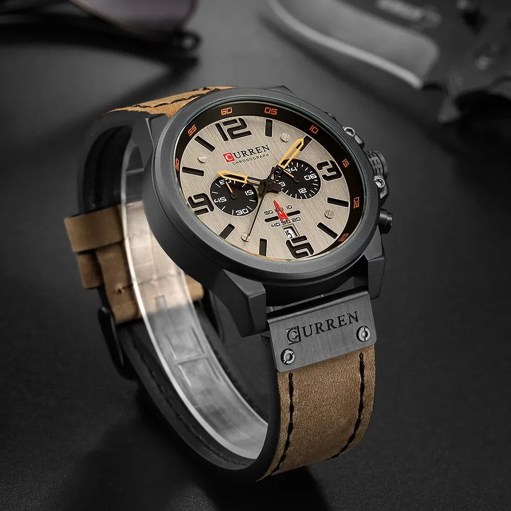 CURREN 8314 Men Watch Quartz Brand Watch Wristwatch Calendar Hour Minute Time Display Leather Watch