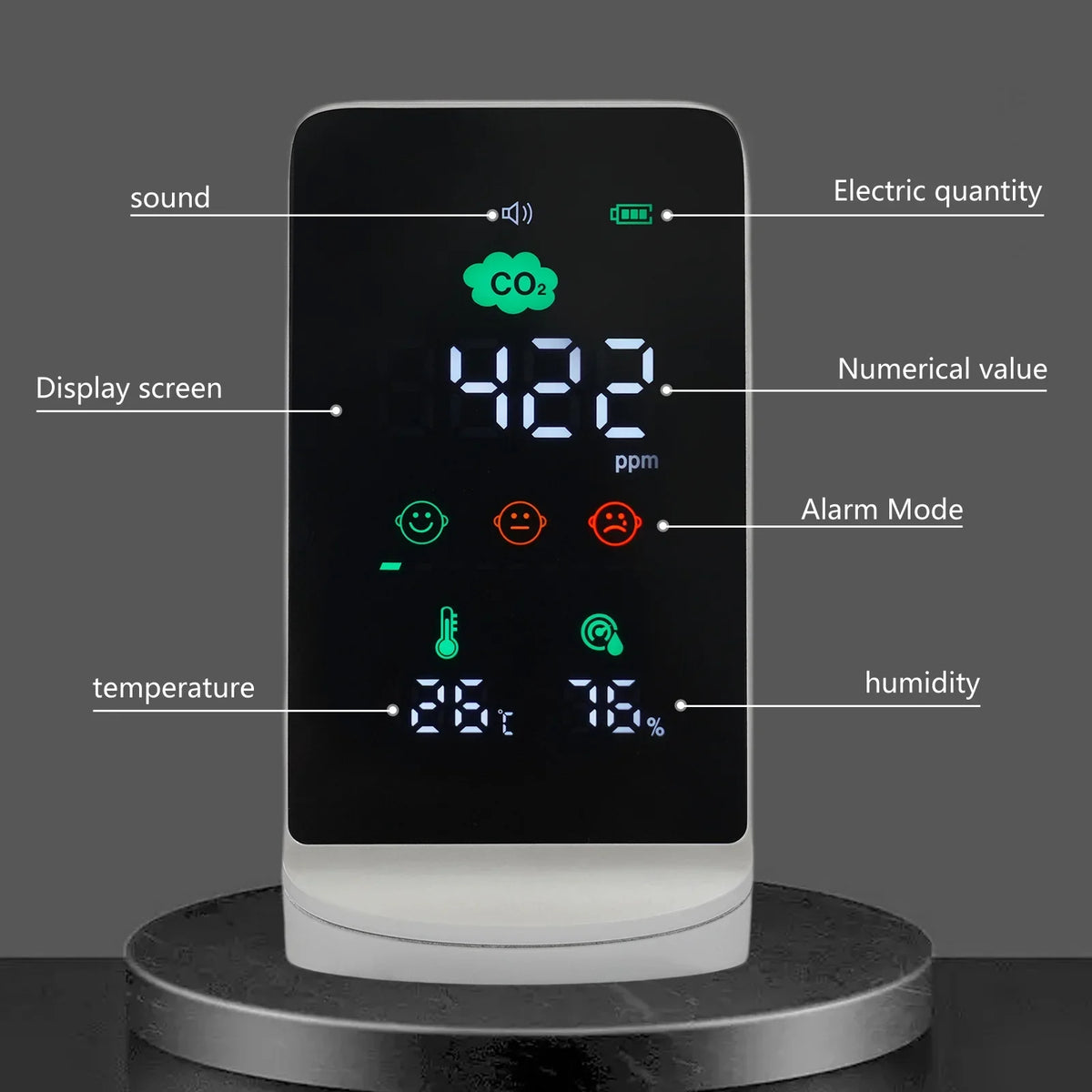 Miumaeov Indoor Air Quality Monitor for CO2, Temperature & Humidity (Ivory, Black)