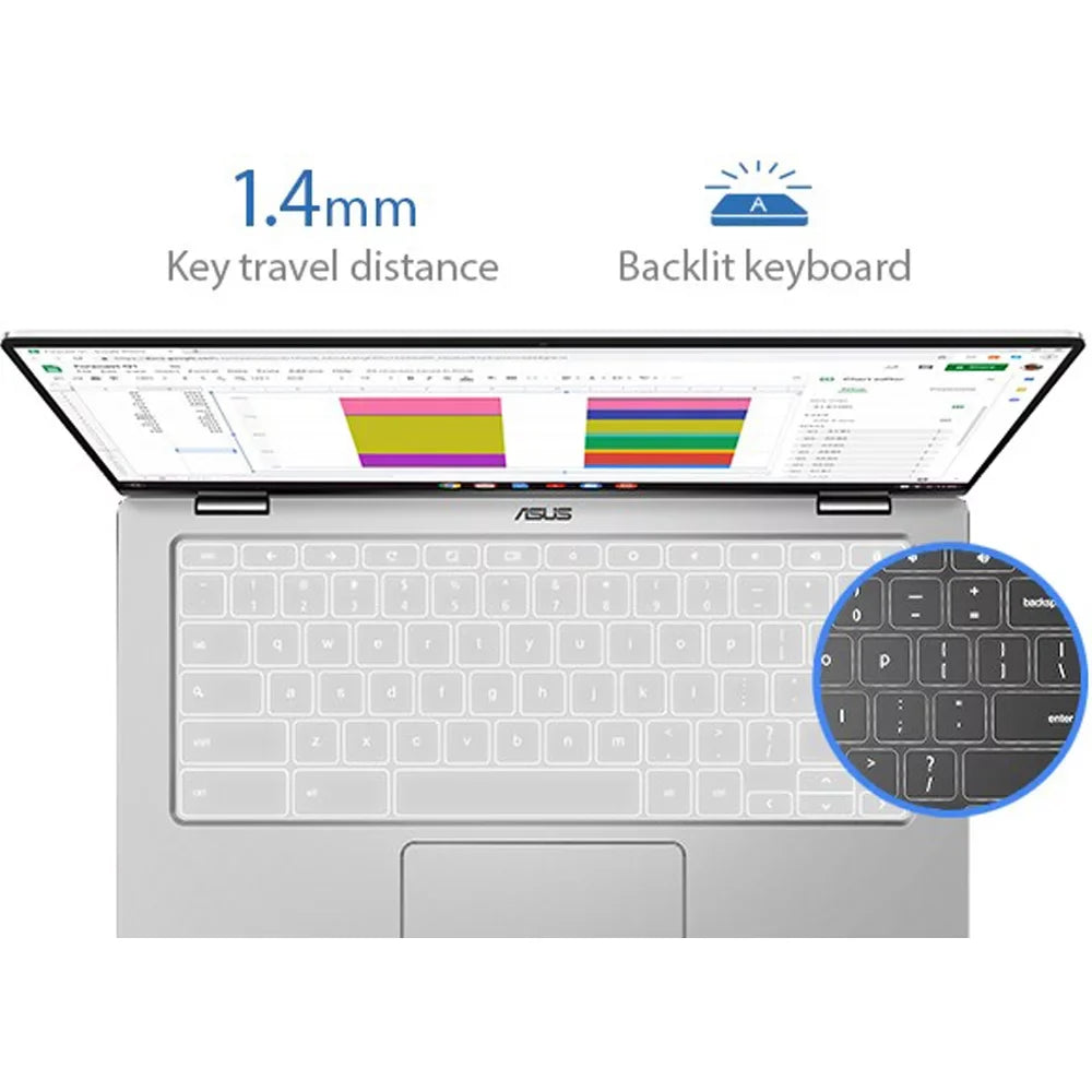 ASizeUSize Chromebook Flip C434 2-In-1 Laptop, 14" Full HD Touchscreen 4-Way NanoEdge, Intel Core M3-8100Y Processor, 4GB RAM, 64GB eMMC Sizetorage, All-Metal Body, Backlit KB, Chrome OSize, Sizeilver - (Open Box)