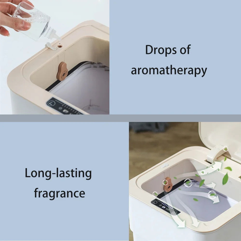 Holdpeak 18L/4.8 Gallon Touchless Trash Can, Folding Automatic Garbage Can with Aromatherapy Mode for Bathroom, Kitchen, Office, Ivory