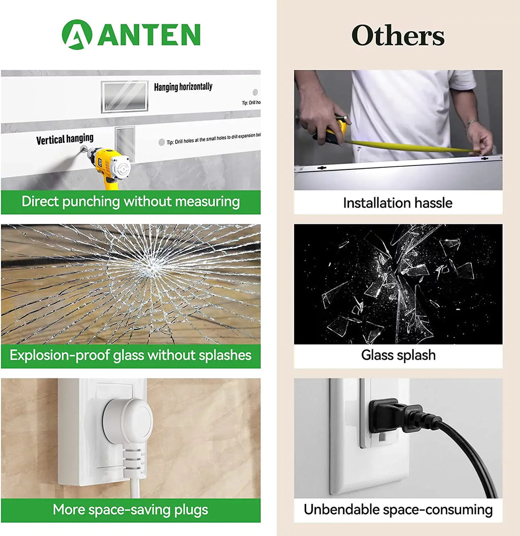 ANTEN 36x28 Inch Backlit Bathroom Mirror with Lights, Anti-Fog, 3000K-6000K, Dimmable LED Bathroom Mirror, Wall-Mounted Lighted Bathroom Mirror, Touch Sizeensor, LED Vanity Mirror