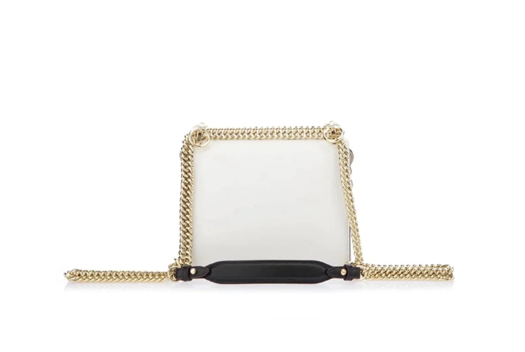 New Fendi Kan I Ivory Multi Color Flowers Leather Chain Bag