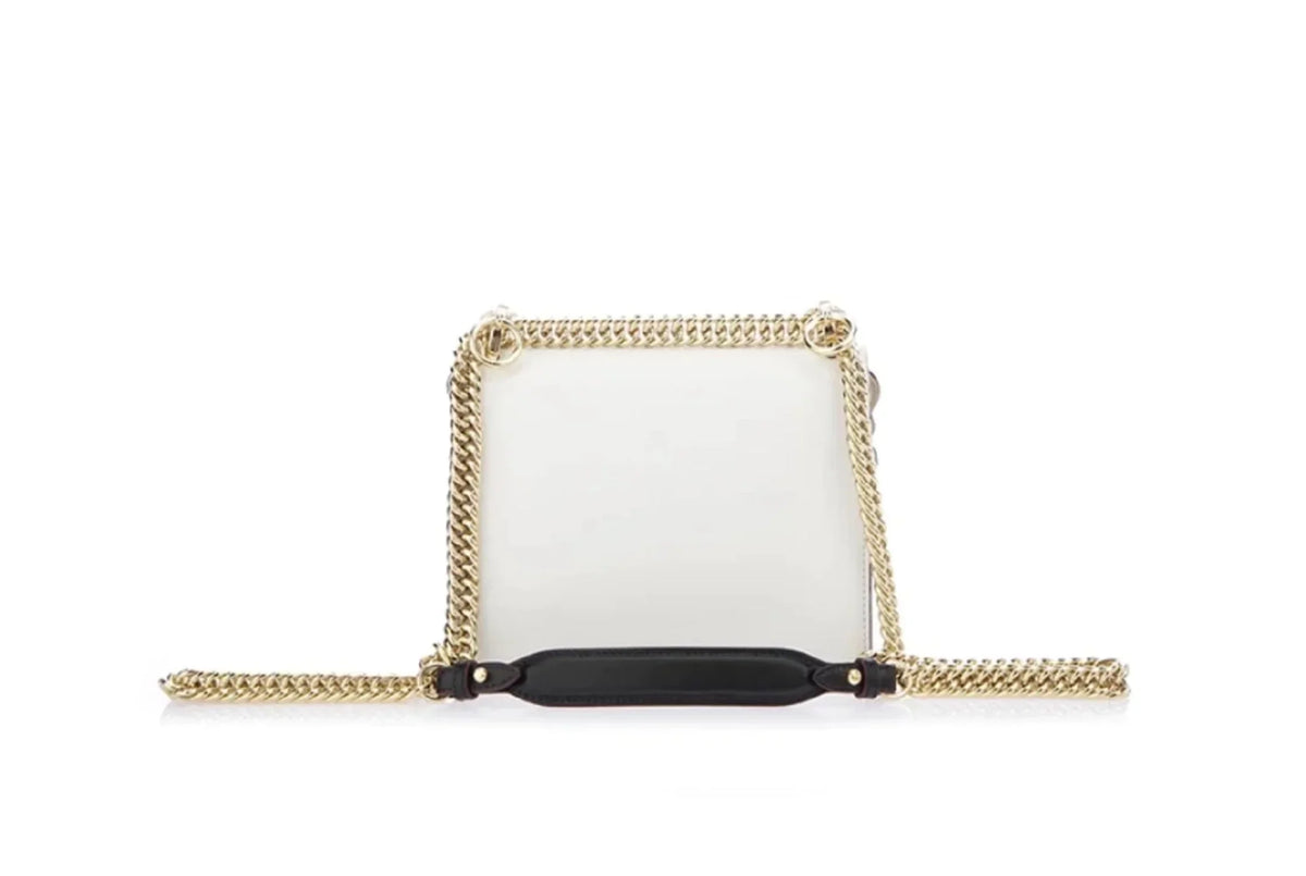 New Fendi Kan I Ivory Multi Color Flowers Leather Chain Bag