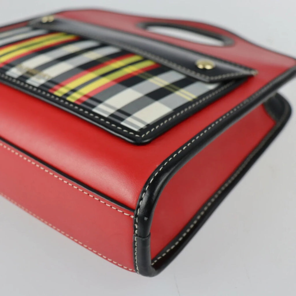 Pre-Owned BURBERRY Burberry mini pocket bag handbag leather nylon canvas red black multicolor gold metal fittings check pattern 2WAY shoulder (Good)