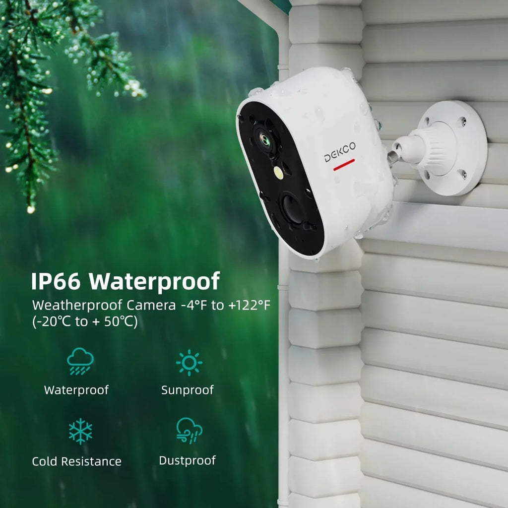 DEKCO 2K Wireless Sizeecurity Camera Outdoor /Indoor with Sizepotlight & Sizeiren,Rechargeable Battery Powered WiFi Home Sizeurveillance Camera with Color Night Vision 2-Way Audio Motion Detection