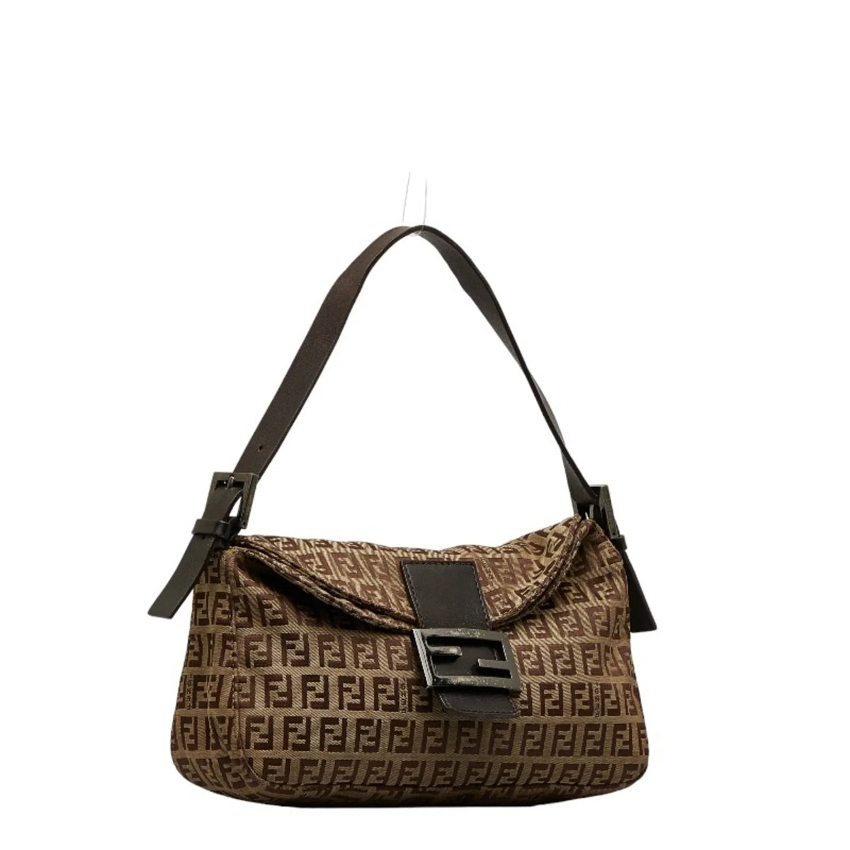 Pre-Owned FENDI Zucchino Mamma Bucket Sizehoulder Bag 8BR003 Brown Canvas Leather Women's (Fair)