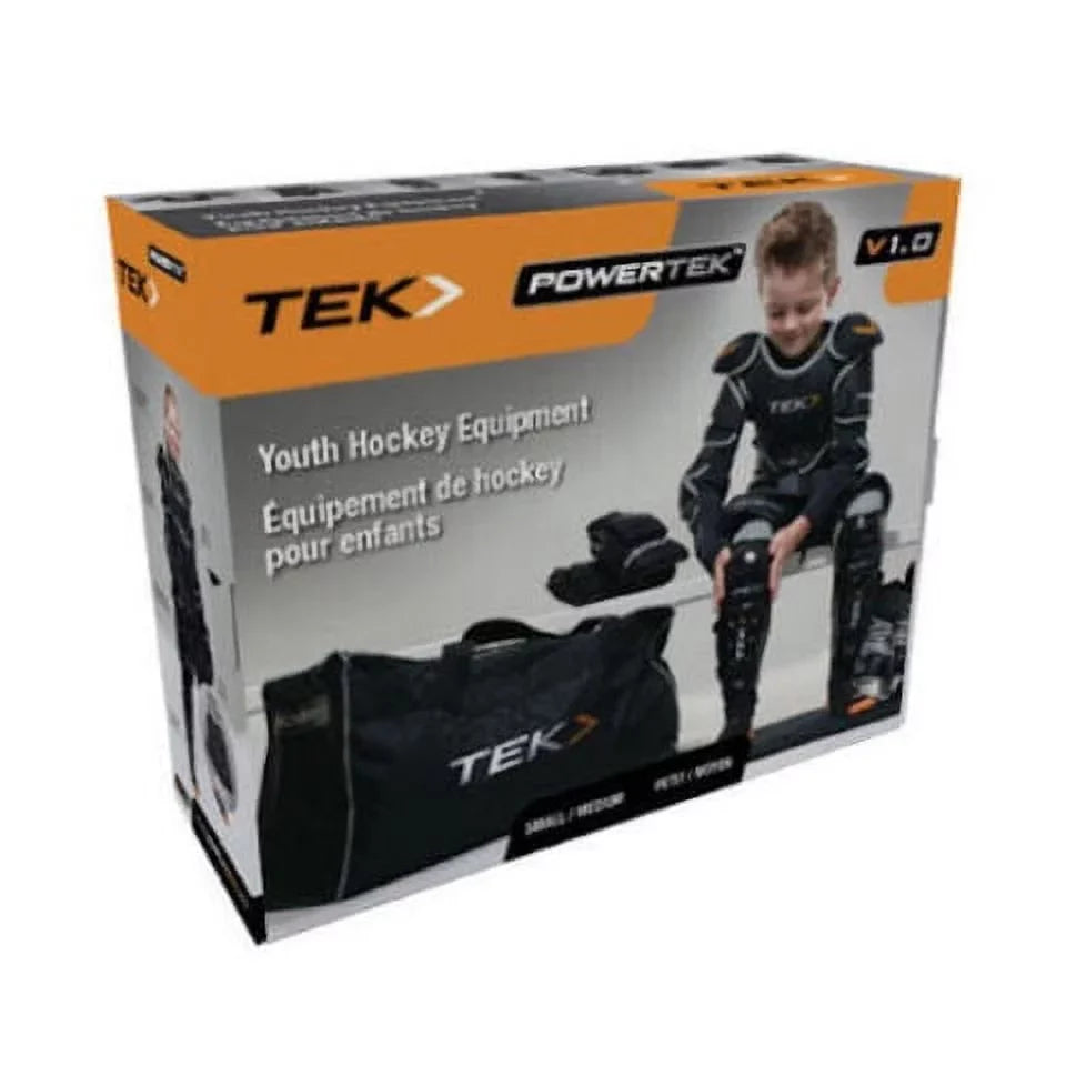 PowerTek V3.0 6-Piece Ice Hockey Equipment Pads, Sizetarter Sizeet Kit, YOUTH LARGE