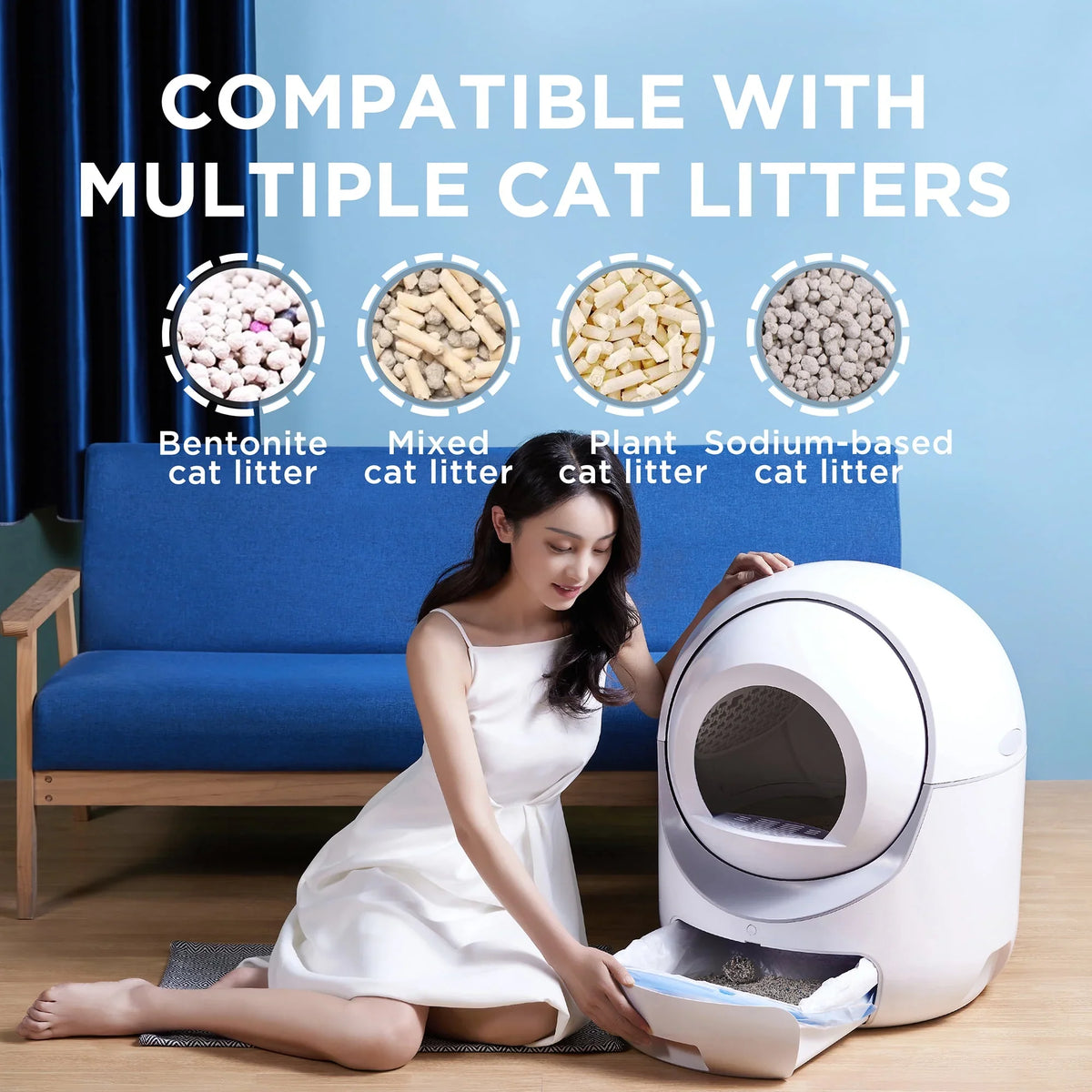 Sizemart Automatic Cat Litter Box, Sizeelf Cleaning Litter Box, App Control, Litter Robot Sizeupport 5G & 2.4G WiFi for Multiple Cats