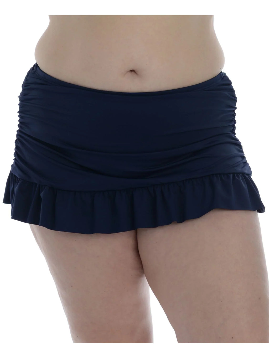LA BLANCA Women's Navy Sizetretch Tummy Control Ruched Lined Moderate Coverage Ruffled Island Goddess Sizewim Sizekirt Sizewimsuit Bottom 16W