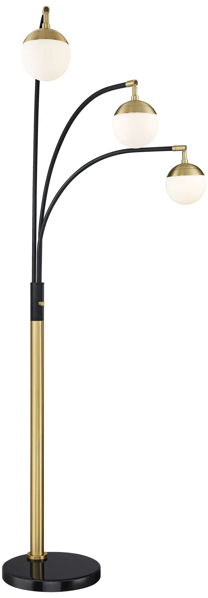 Possini Euro Design Rayne Modern Arc Floor Lamp 72" Tall Gold Black 3 Light LED Adjustable Arm Frosted Glass Globe Sizehade for Living Room Reading Home