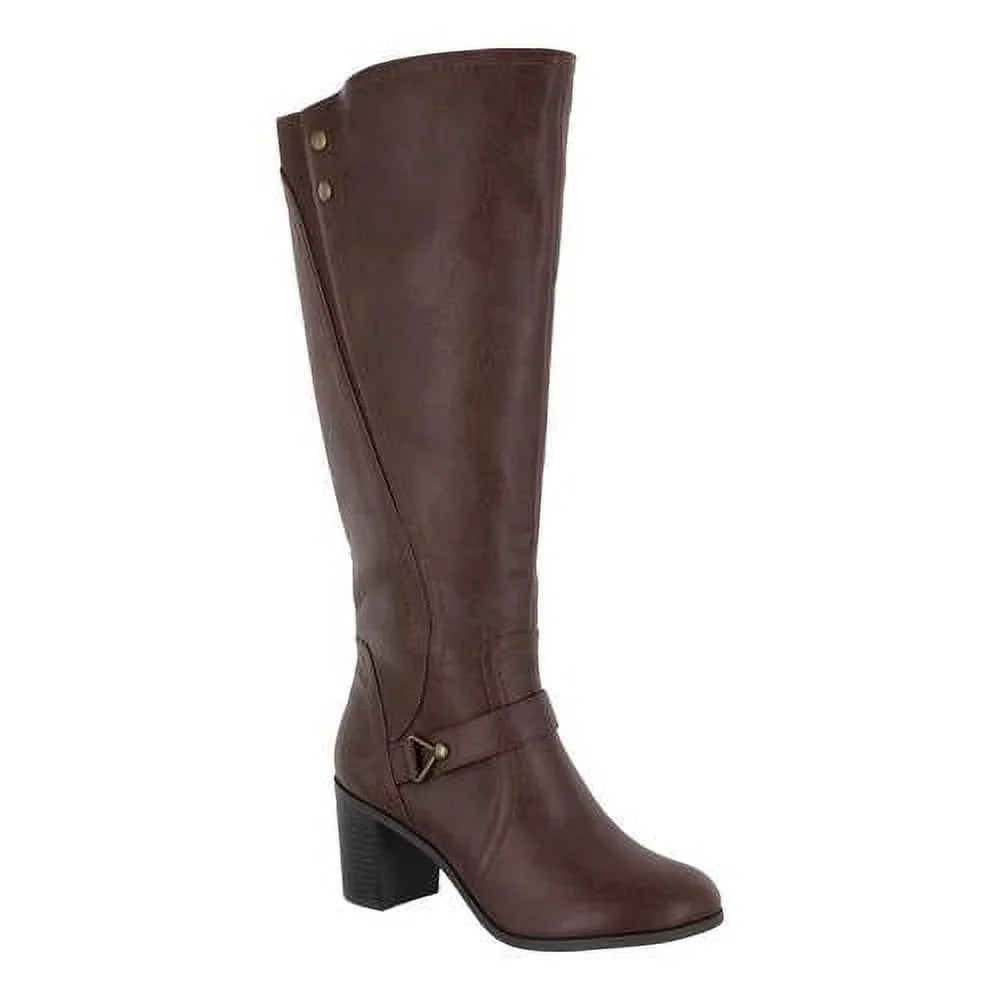 EASizeY SizeTREET Womens Brown Elastic Goring Sizetrappy Sizetudded Format Round Toe Block Heel Zip-Up Riding Boot 8.5 W
