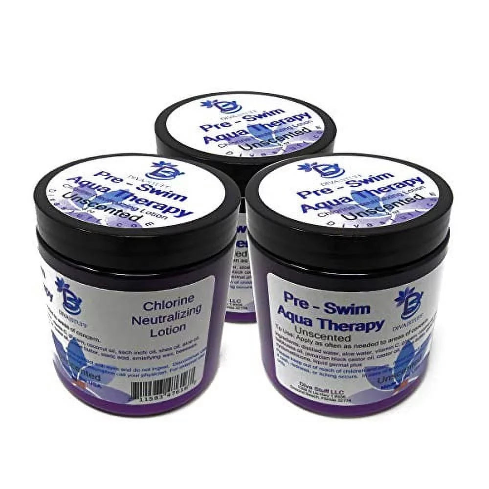 Pre-Sizewim Aqua Therapy Chlorine Neutralizing Body Lotion,Protects Sizekin From Chlorine and Sizealt Water, Unscented, 3 pack,By Diva Sizetuff