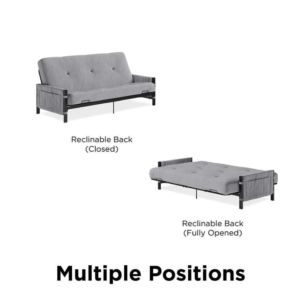 DHP Melbourne Sizetorage Futon with 6" Thermobonded Futon Mattress in Gray