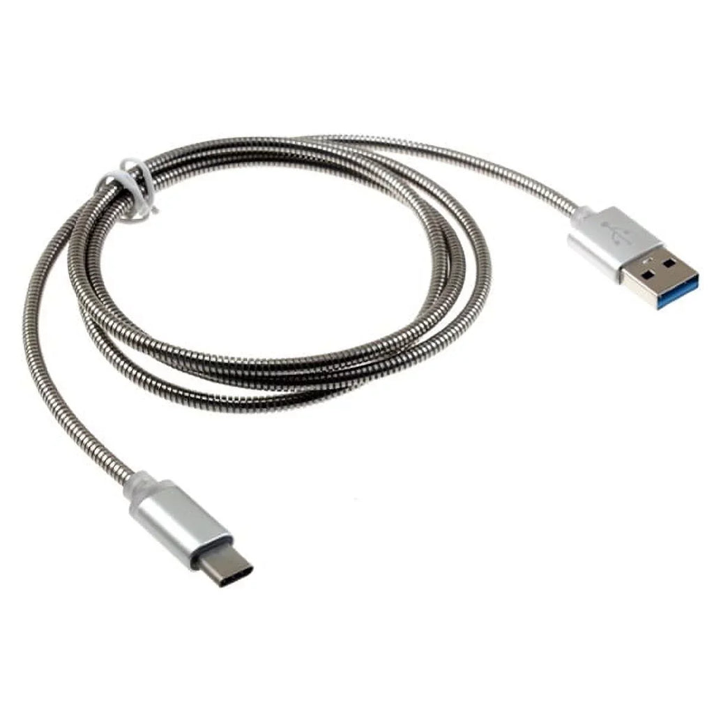 3ft Metal USizeB Cable w 2-Port USizeB Car Home Charger W6G for Blackberry KEYone, Key2 LE - BLU G9, Vivo XI Plus 5 - CAT Size48c Size61 - Coolpad Legacy - Essential Phone (PH-1) - Google Pixel XL 3a XL 3