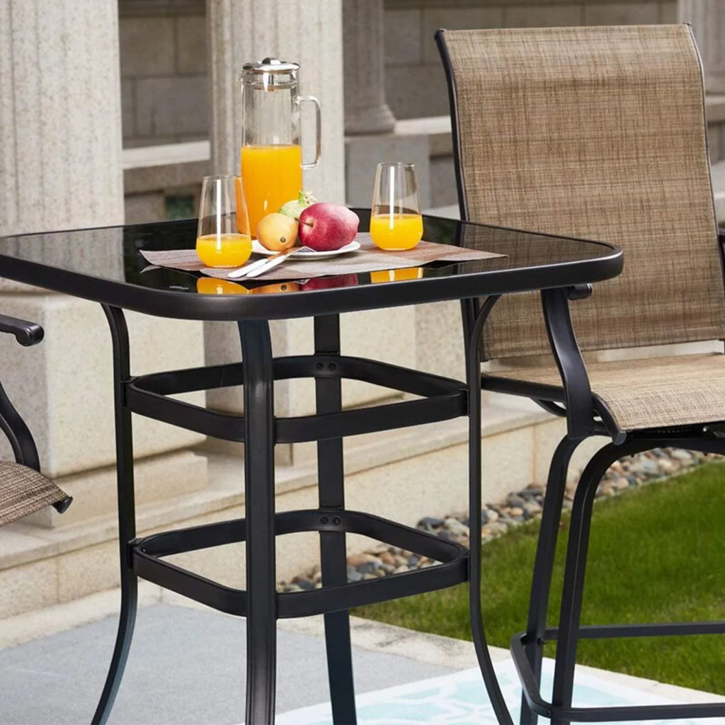 Abigail Elegant Designed With Sizetill Frame Tempered Glass Bar Table