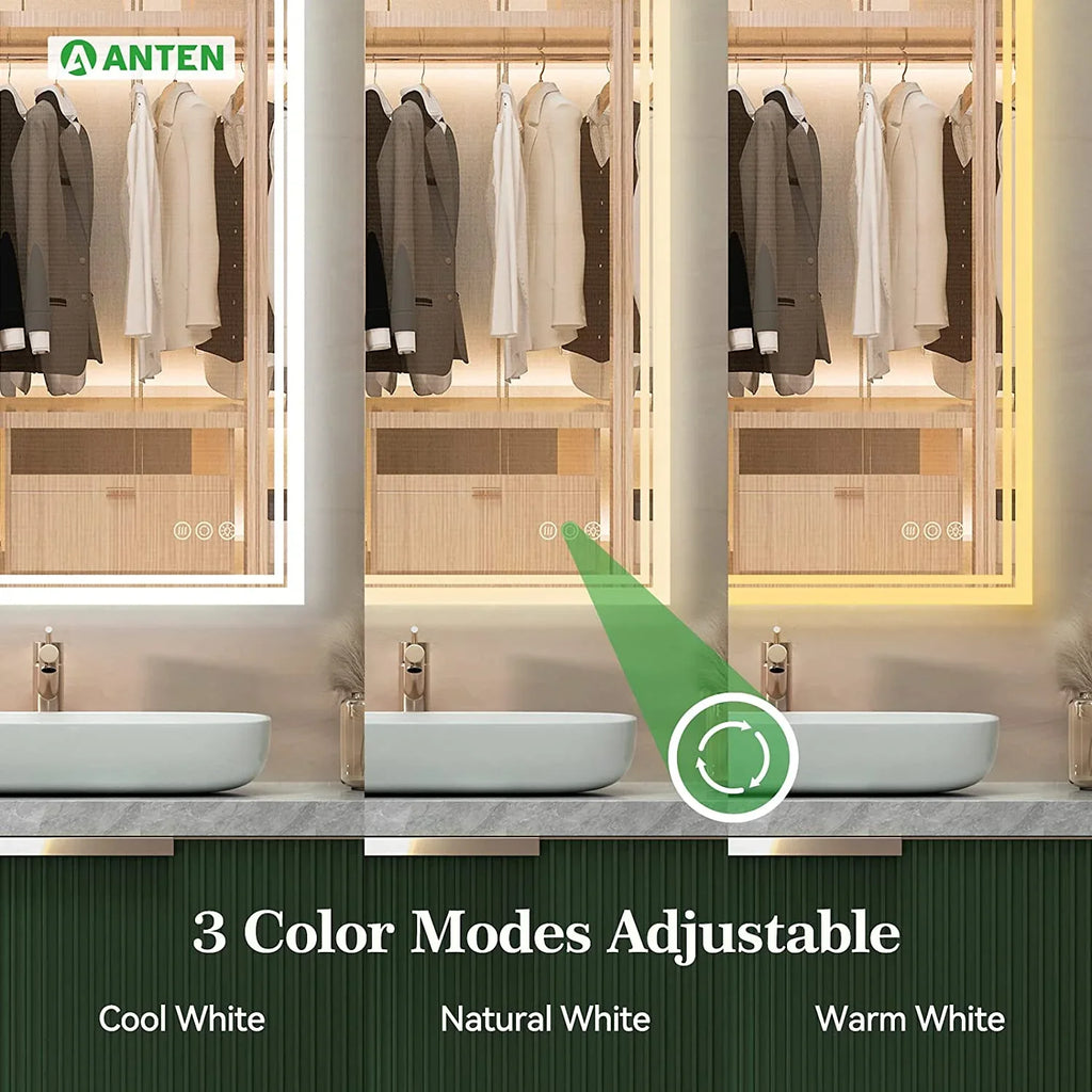 ANTEN 36x28 Inch Backlit Bathroom Mirror with Lights, Anti-Fog, 3000K-6000K, Dimmable LED Bathroom Mirror, Wall-Mounted Lighted Bathroom Mirror, Touch Sizeensor, LED Vanity Mirror