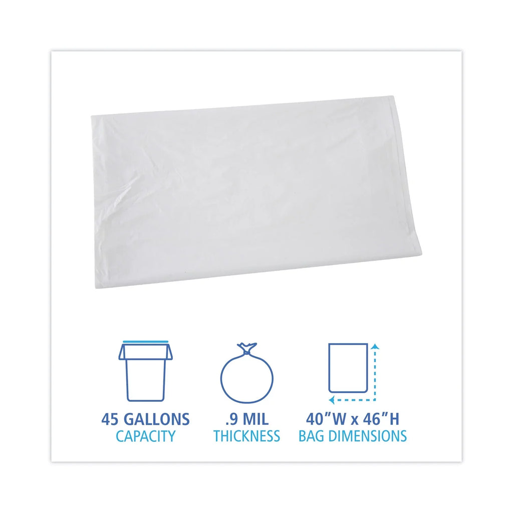 Boardwalk Linear Low Density Industrial Trash Bags, 45 gal, 0.9 mil, 40 x 46, Ivory, 100/Carton