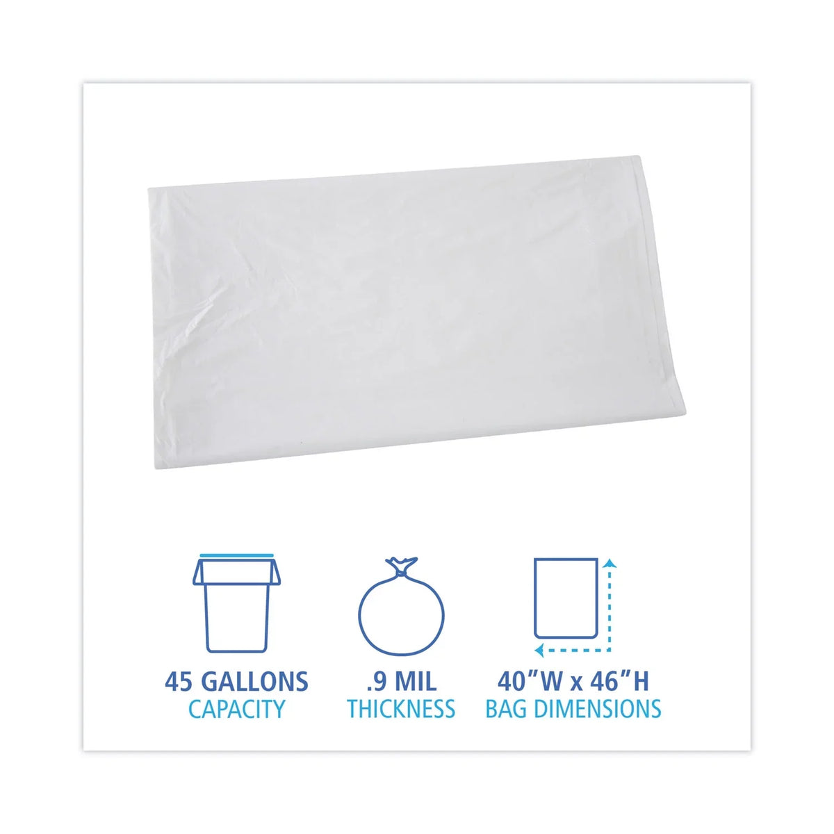 Boardwalk Linear Low Density Industrial Trash Bags, 45 gal, 0.9 mil, 40 x 46, Ivory, 100/Carton