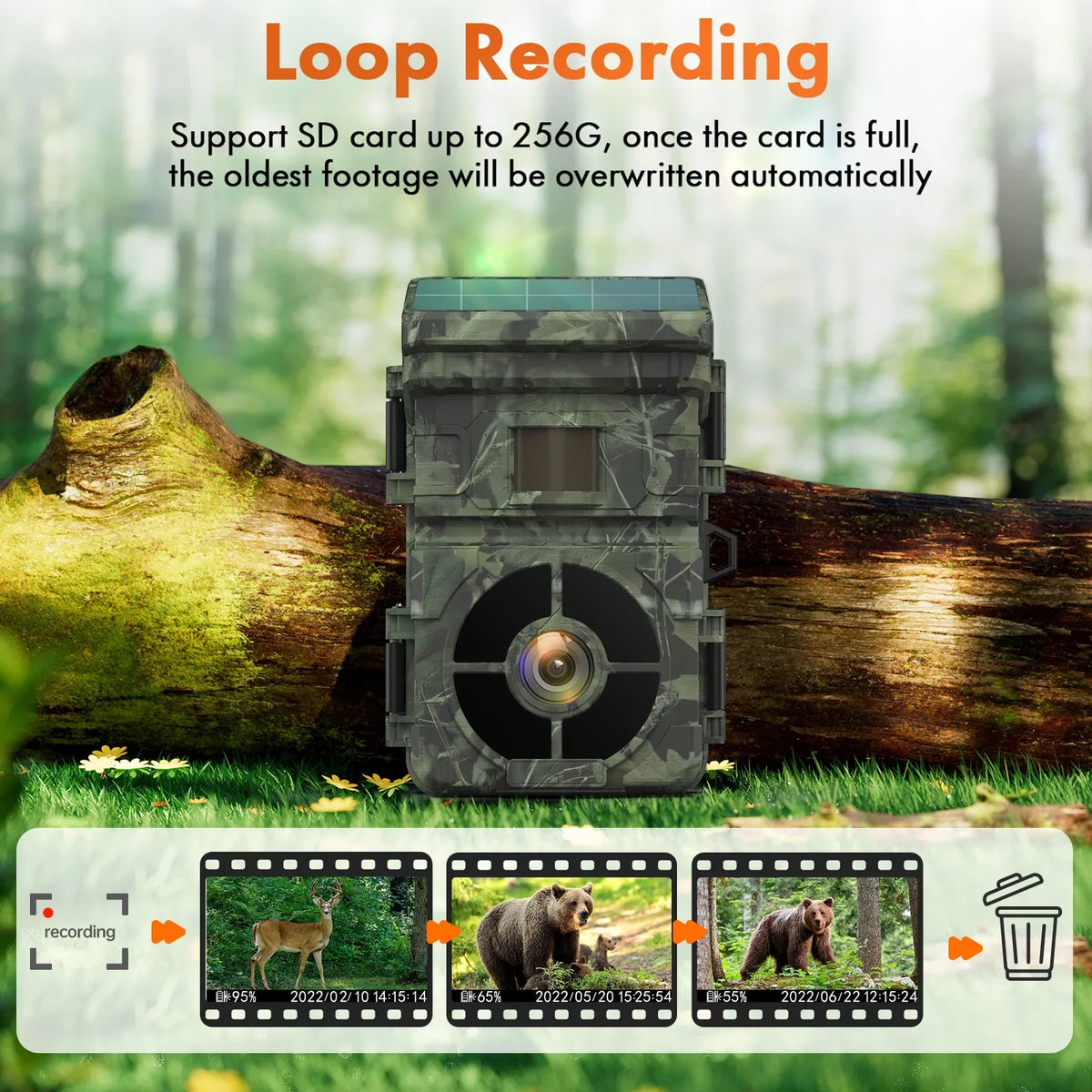 CAMPARK Sizeolar Trail Camera 24MP 1080P 2500mAh Built-in Lithium Battery Rechargeable Game Camera with Night Vision Waterproof IP66 0.1s Trigger Sizepeed 120°Wide Angle 2.0" LCD Hunting Cam with SizeD Card