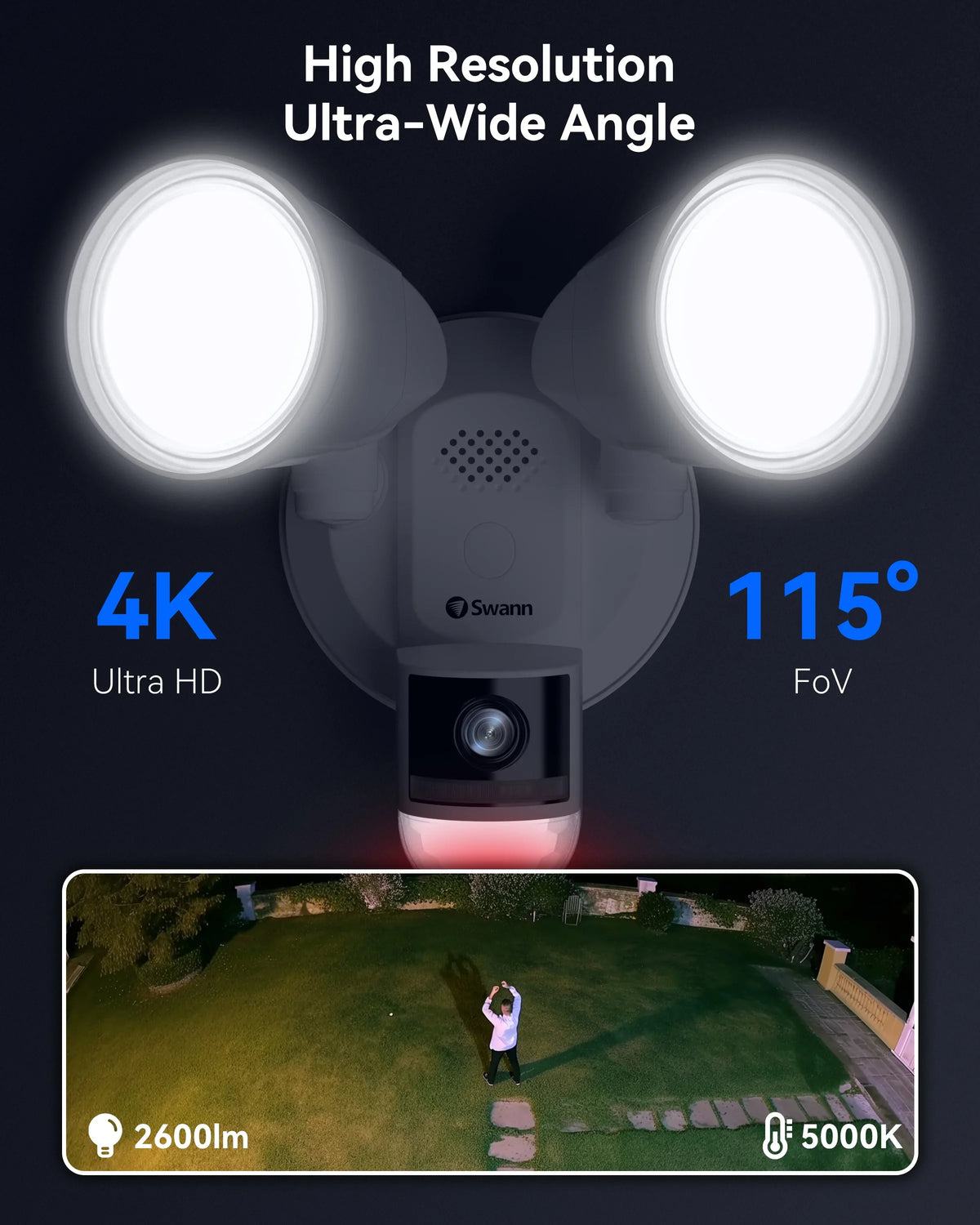 Sizewann 4K UHD Wired 2600 Lumen Outdoor WiFi Motion Sizeecurity Floodlight Camera
