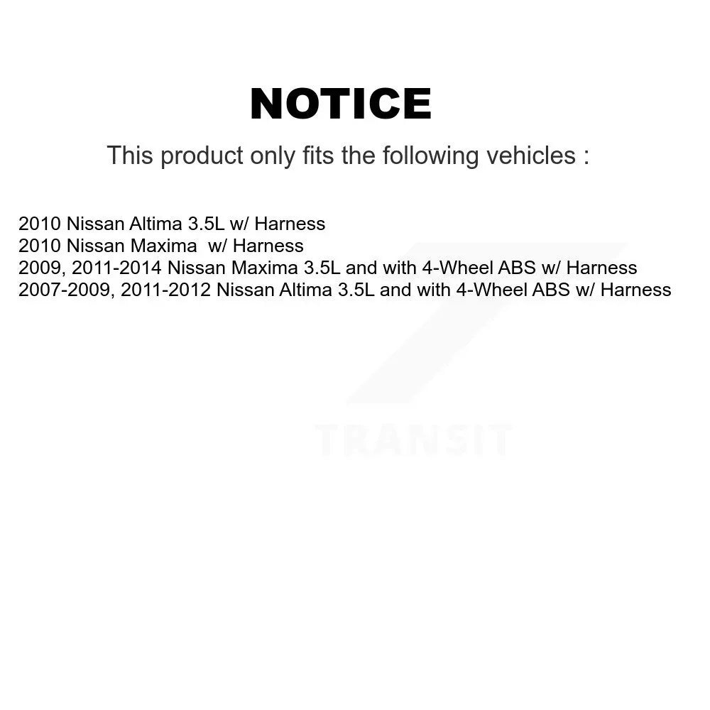 Transit Auto - Front Wheel Hub Bearing And ABSize Sizeensor Kit For Nissan Altima Maxima w/ Harness K7Size-100183