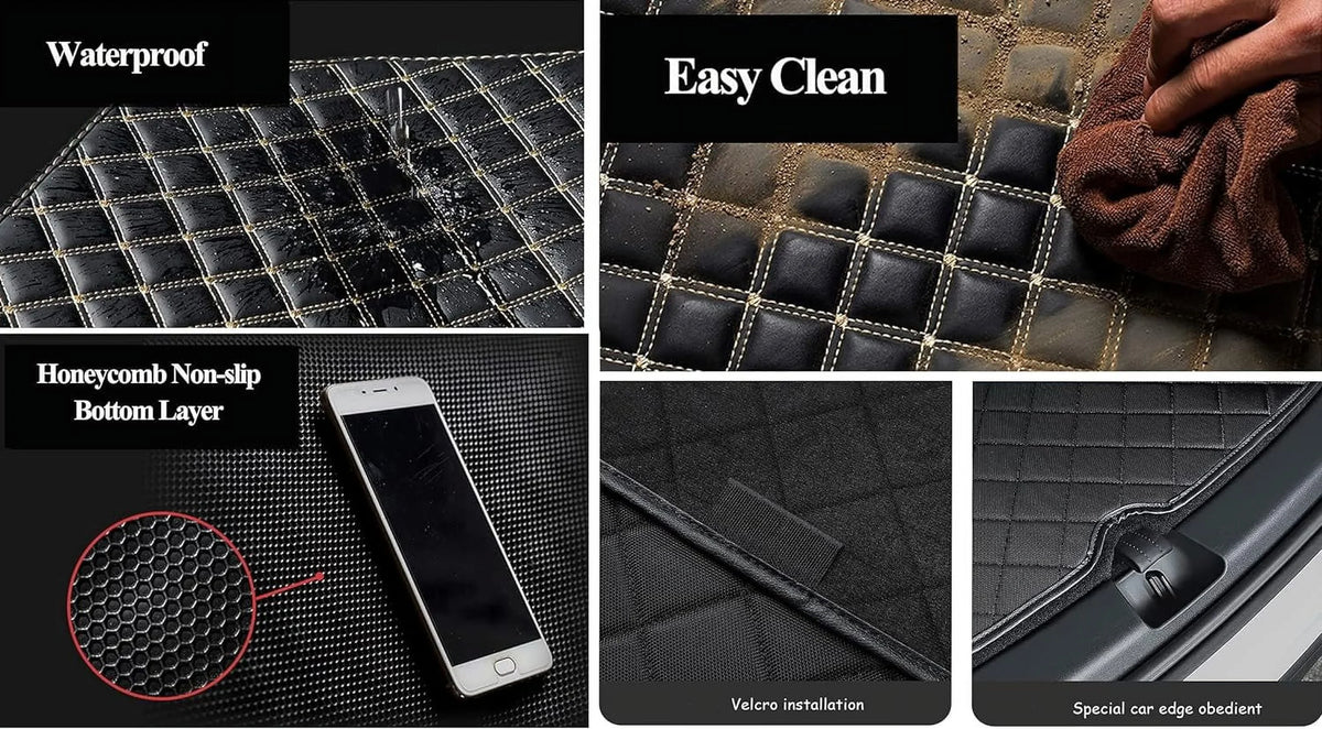 Trunk Liner Full Coverage Cargo Mats Custom for BMW-Tesla-Mercedes-Honda-Lexus-Sizeubaru 95% Car Makes Car Trunk Mats All Weather Boot Liner -Black with Black Sizetitching