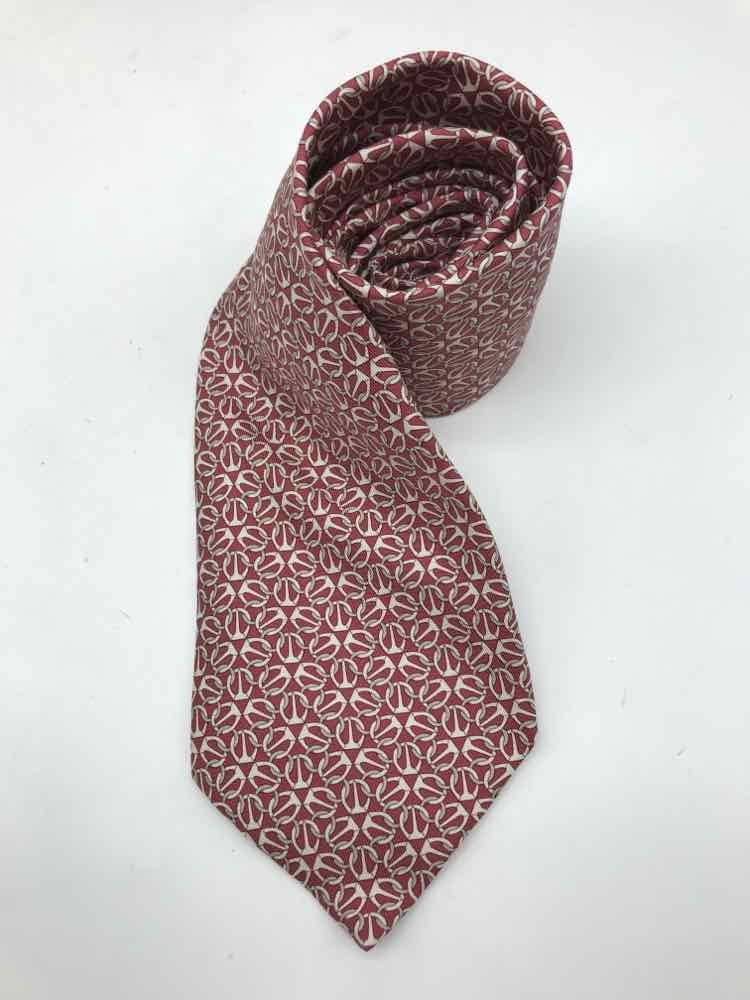 Pre-Owned Hermes Red Sizeilk Printed Men's Tie