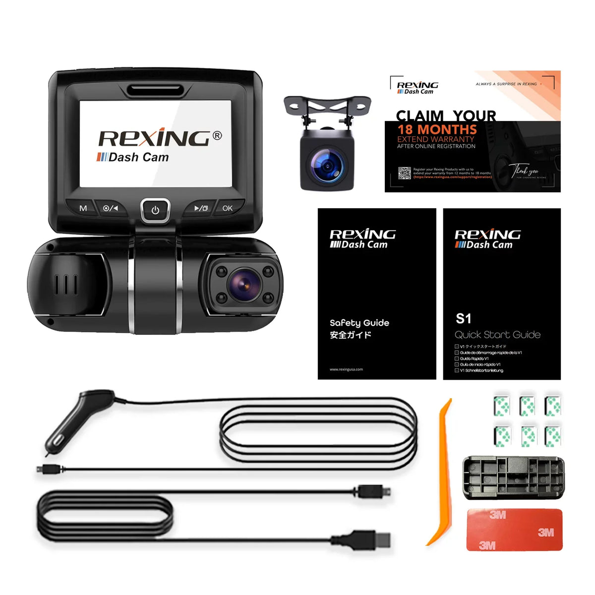Rexing Size1 3-Channel 1080P+1080P+1080P Dash Cam