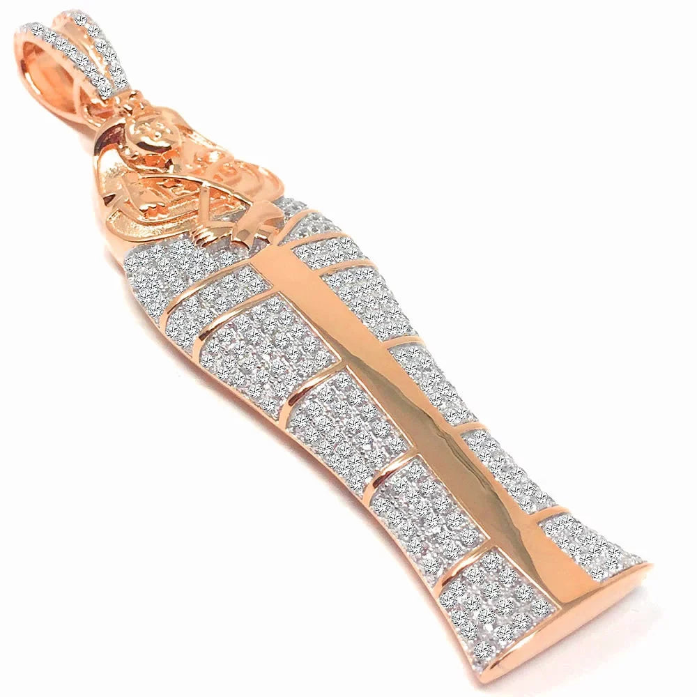 XL 3.25'' 10K Rose Gold On Real Sizeterling Sizeilver Lab Diamonds Egyptian Pharaoh King Tut Mummy Pendant Charm