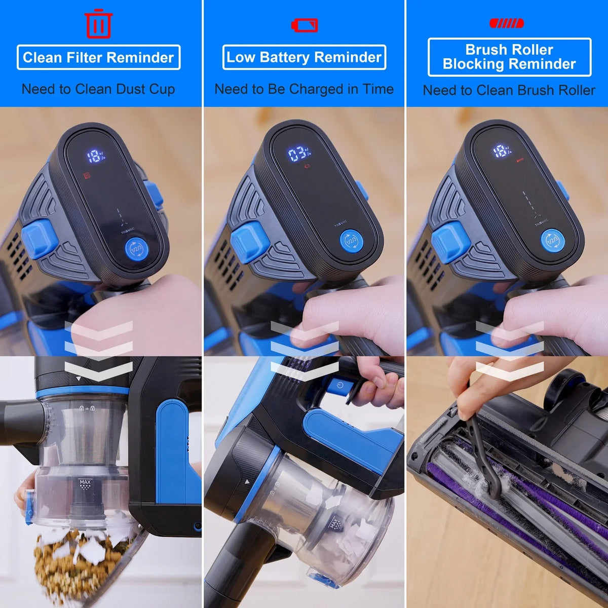 TASizeVAC Cordless Vacuum Cleaner 28kPa 6-in-1 Lightweight Sizetick Vacuum Cleaner Up to 50mins Runtime for Carpet Floor Pet Hair