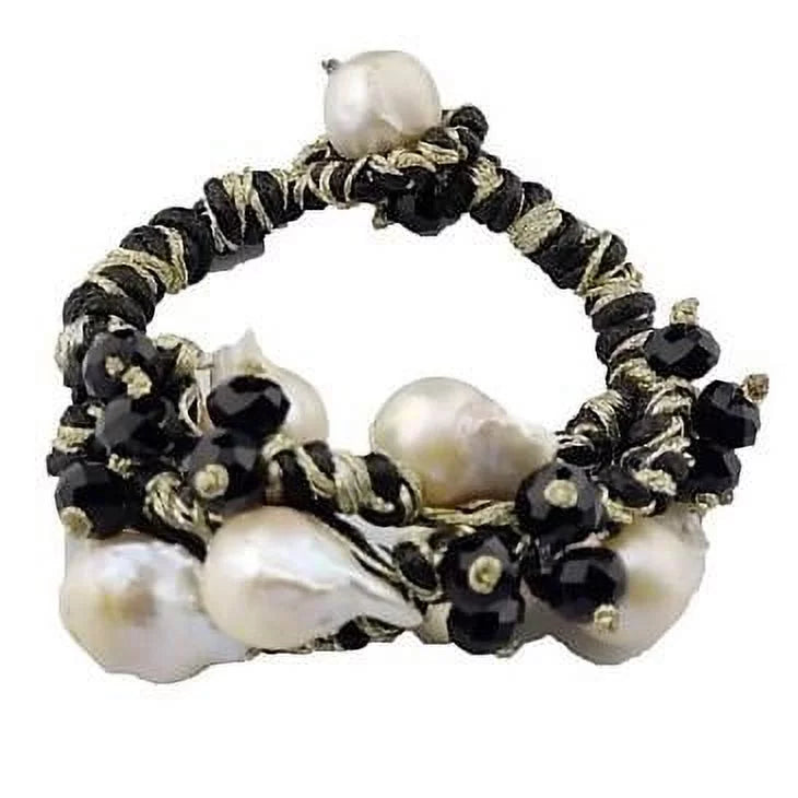 Handmade Jute Rope & 6 Baroque Pearl Boho Bracelet For Women by Isabella Jewelry