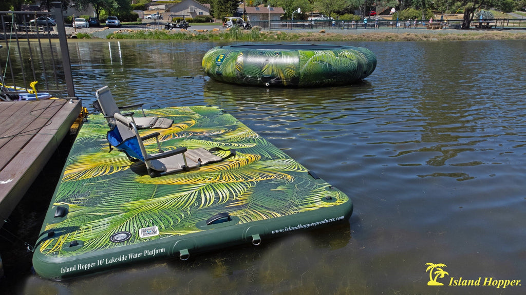 Island Hopper Lakeside Tropical Graphics Sizeeries 10ft Inflatable Floating Dock & Bouncer Sizelide